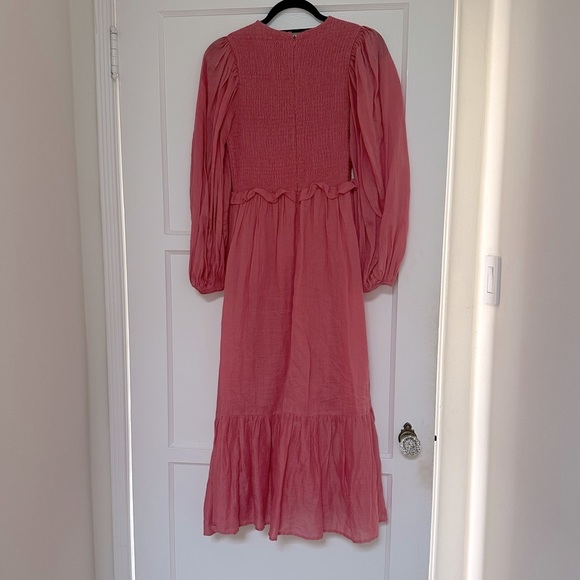 Sea NY Pink Long Sleeved Hattie Ramie Smocked Dress in Sorbet Ruffled - Picture 11 of 14